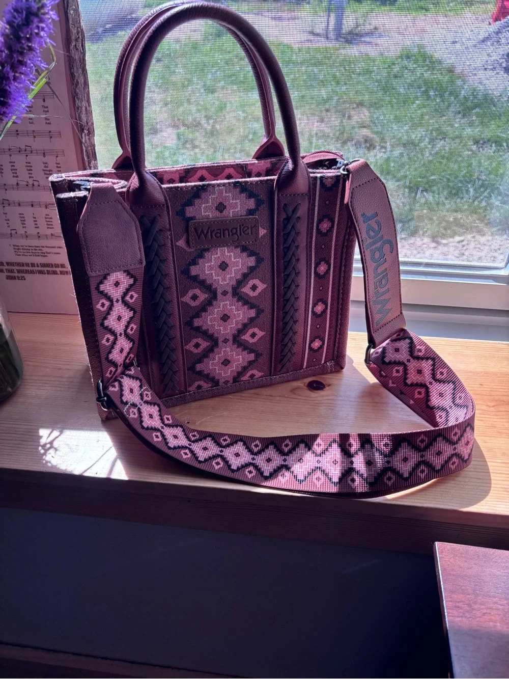 Wrangler Pink & Brown Patterned Satchel with Removable Strap  (with pets)